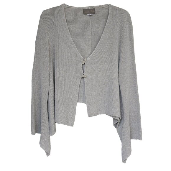 Zuza Bart Linen Knit Cardigan Minimalist Asymmetrical Taupe Lagenlook Sweater - Picture 9 of 10